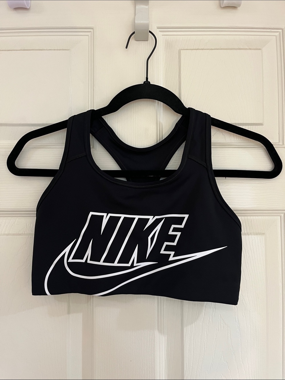 Nike Black Racerback Sports Bra with White Logo